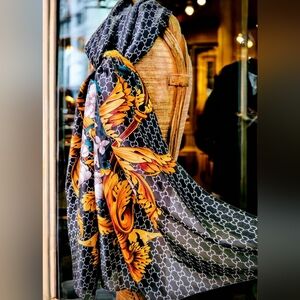 Oversized Black Baroque Print Silk-Like Scarf/Shawl/Hijab NWOT